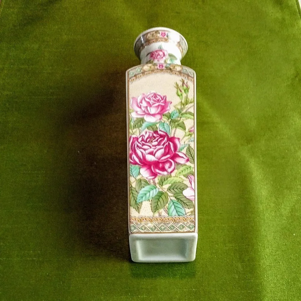 Pink Floral Square Porcelain Vase